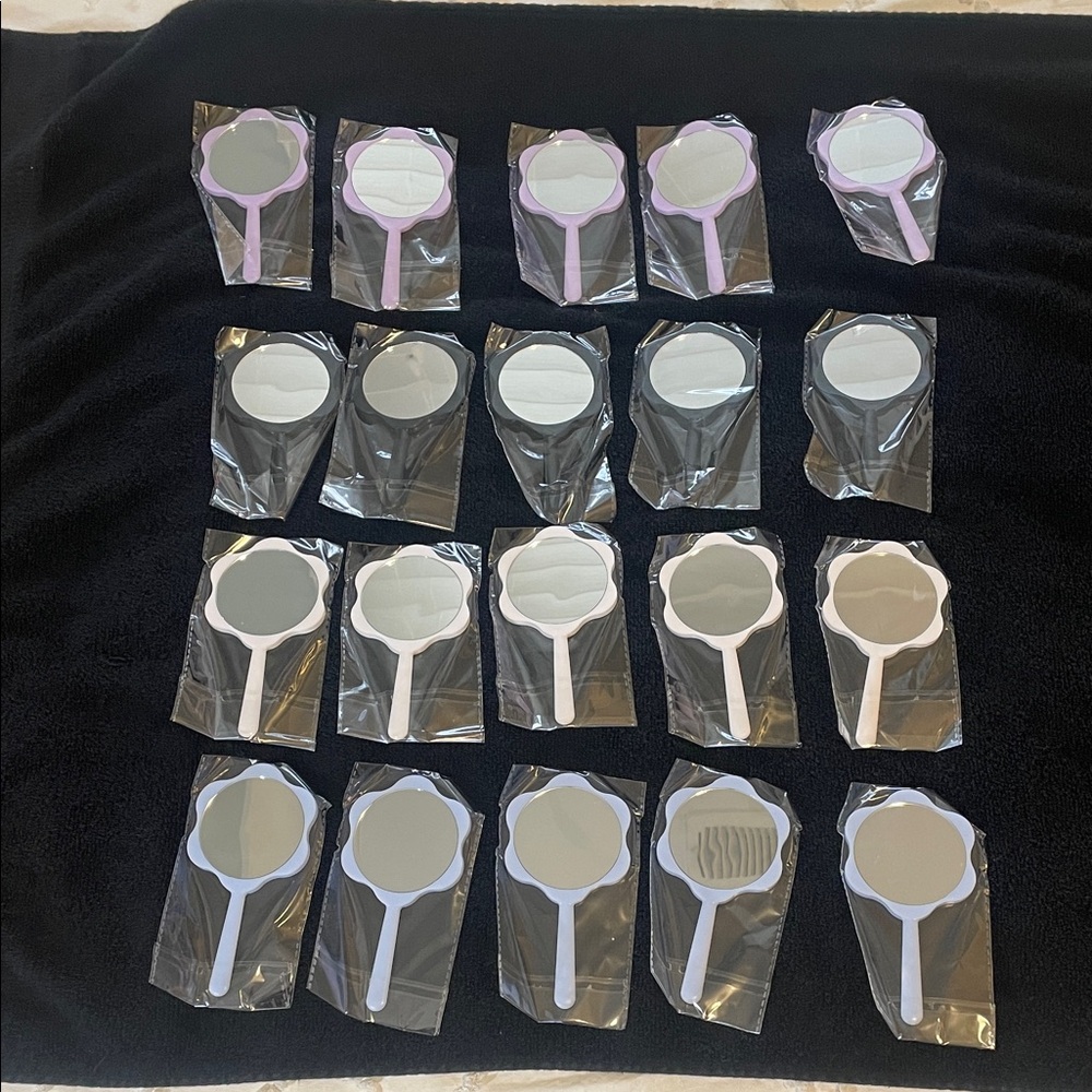 Set of 20 small Handheld Mirrors party favors - Black, Purple, White and Blue
